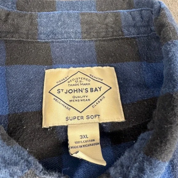 St. Johns Bay Mens 3XL Blue Black Buffalo Plaid Flannel Button Down Shirt Cotton - Picture 3 of 9